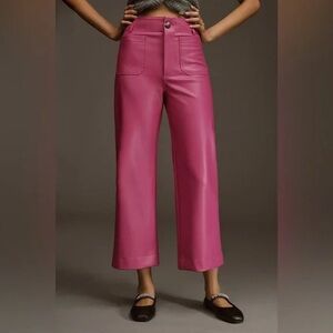 Anthropologie Maeve The Colette Pink Faux Leather Cropped Pants